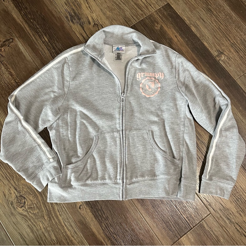 Disneyland Resort GRUMPY full zip up sweatshirt jacket women's XL gray pink